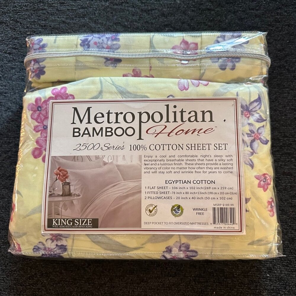 Metropolitan Bamboo Home King Sheet Set 2500 T.C. Egyptian Cotton- purple floral